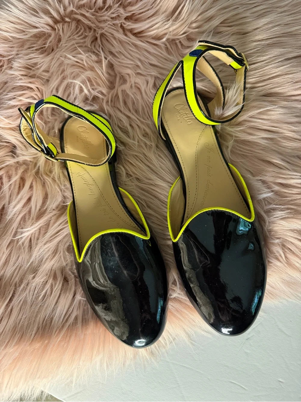 Anthropologie Chatelles Paris Ankle Strap Loafer Sandals Patent Leather Size 40